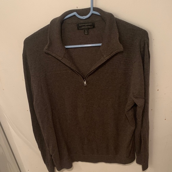 Banana Republic Other - Banana Republic Premium Luxe Yarn Mid Brown Quarter Zip Sweater 10% Silk SZ L